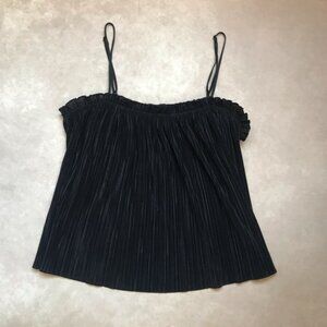 Madewell Black Plisse Sweetheart Neckline Spaghetti Strap Tank Top Flowy Medium